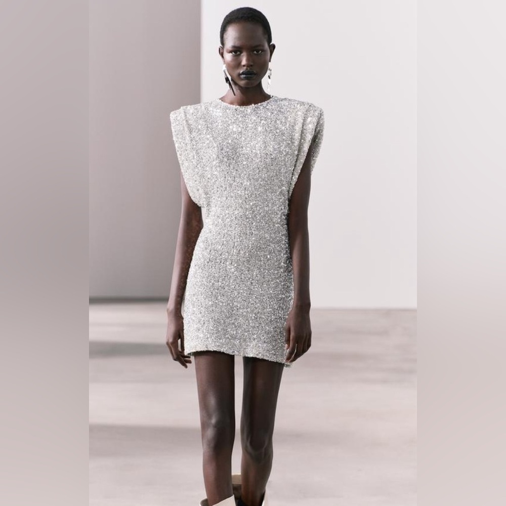 ZARA Sequin Dress w/ Shoulder Pads *size XS* *NWT*